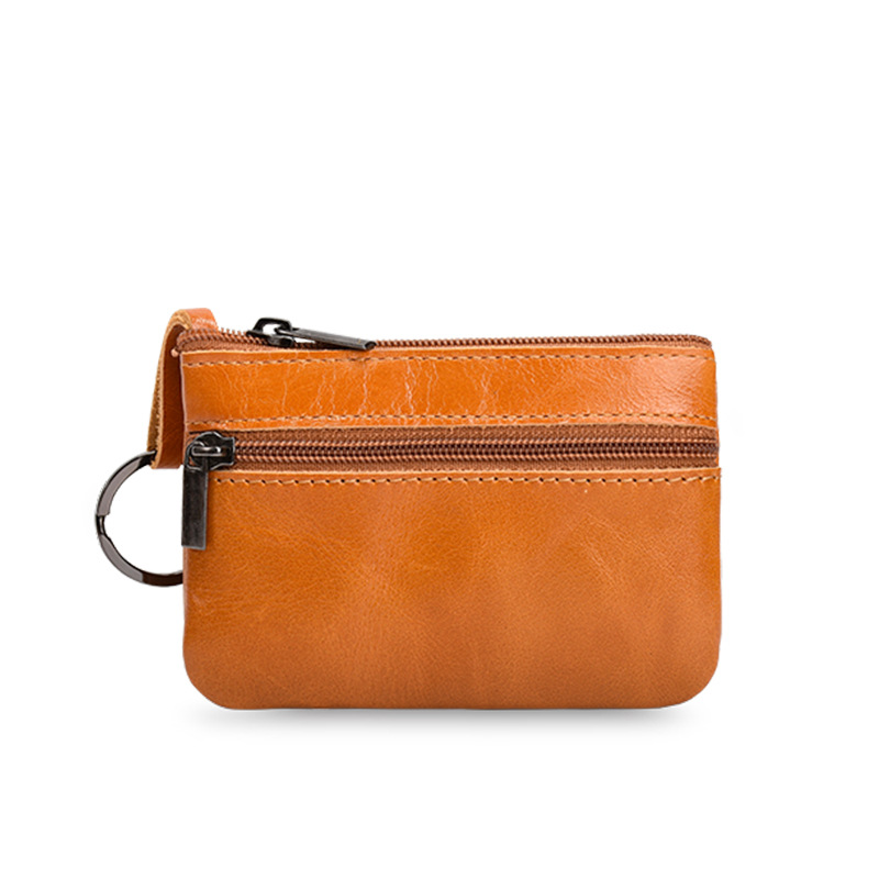 Genuine Leather Mini Coin Purse Small Card Holder Retro Zipper Short Clutch