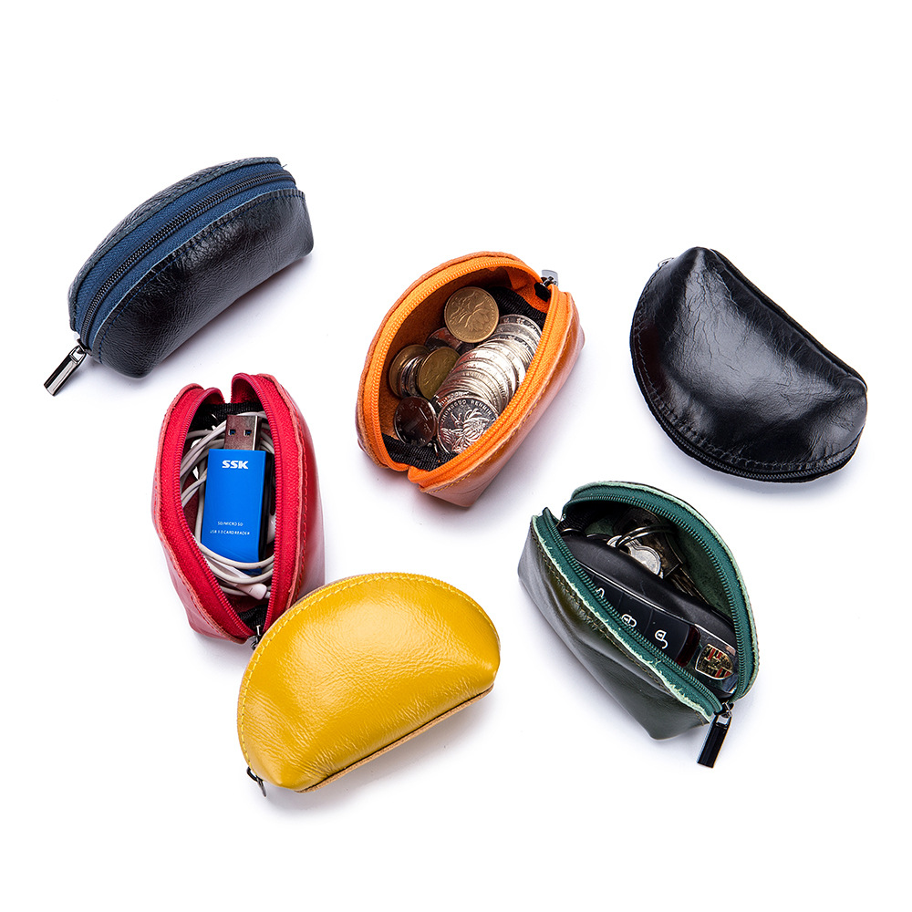 Oil Wax Leather Headphone Case Mini Coin Purse Earphones Storage Bag for Men and Women
