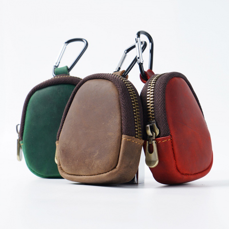 New Leather Coin Wallet Zipper Bluetooth Headphones Case Cowhide Storage Bag Key Pouch