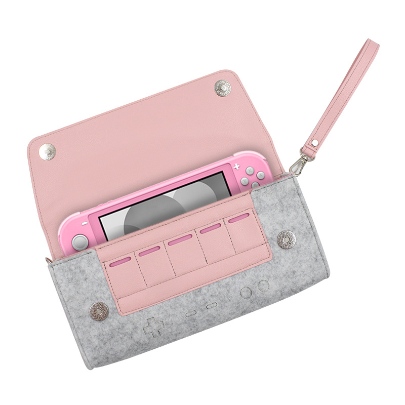 Felt Leather Carrying Games Bag Slim Protective Travel Pouch for Nintendo Switch Lite