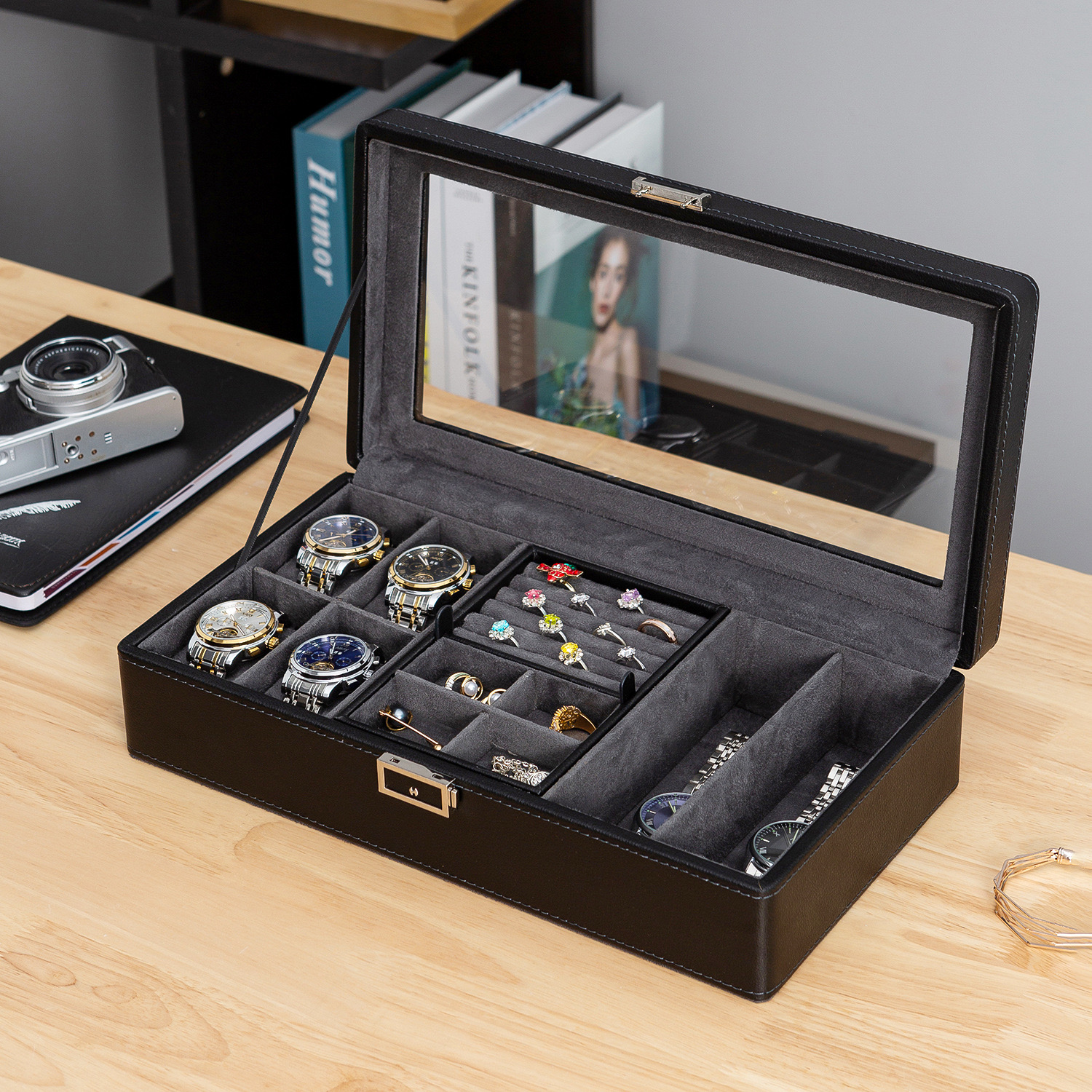 4 Slot PU Lockable Watch Storage Boxes For Men And Women Jewelry Display Drawer Case Organizer