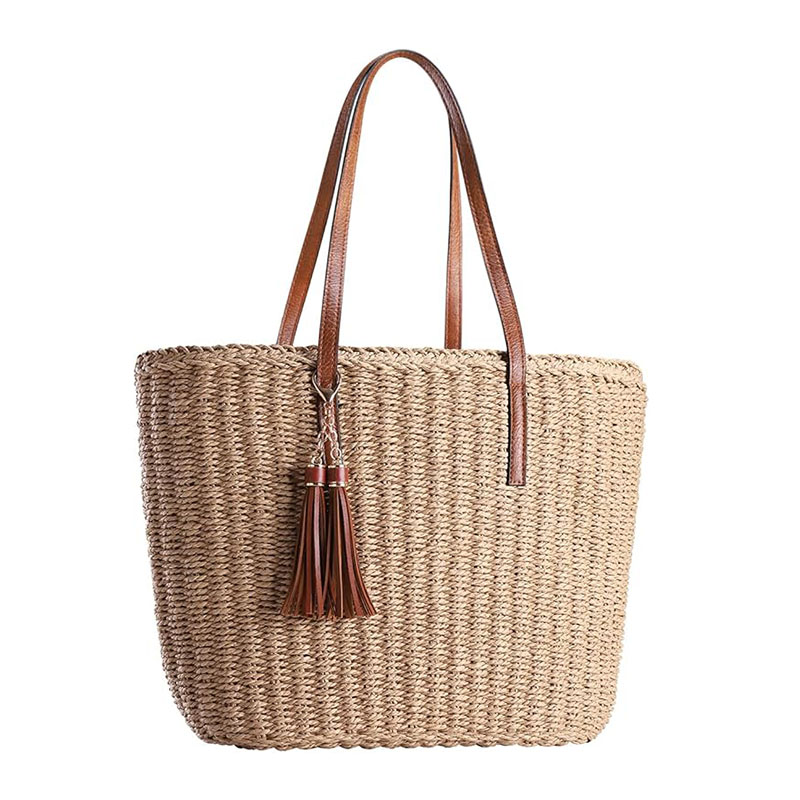 Straw Bags For WomenTravel Straw Totes Bag Causl Woven Summer Beach Shoulder Bag Raffia Handbag 