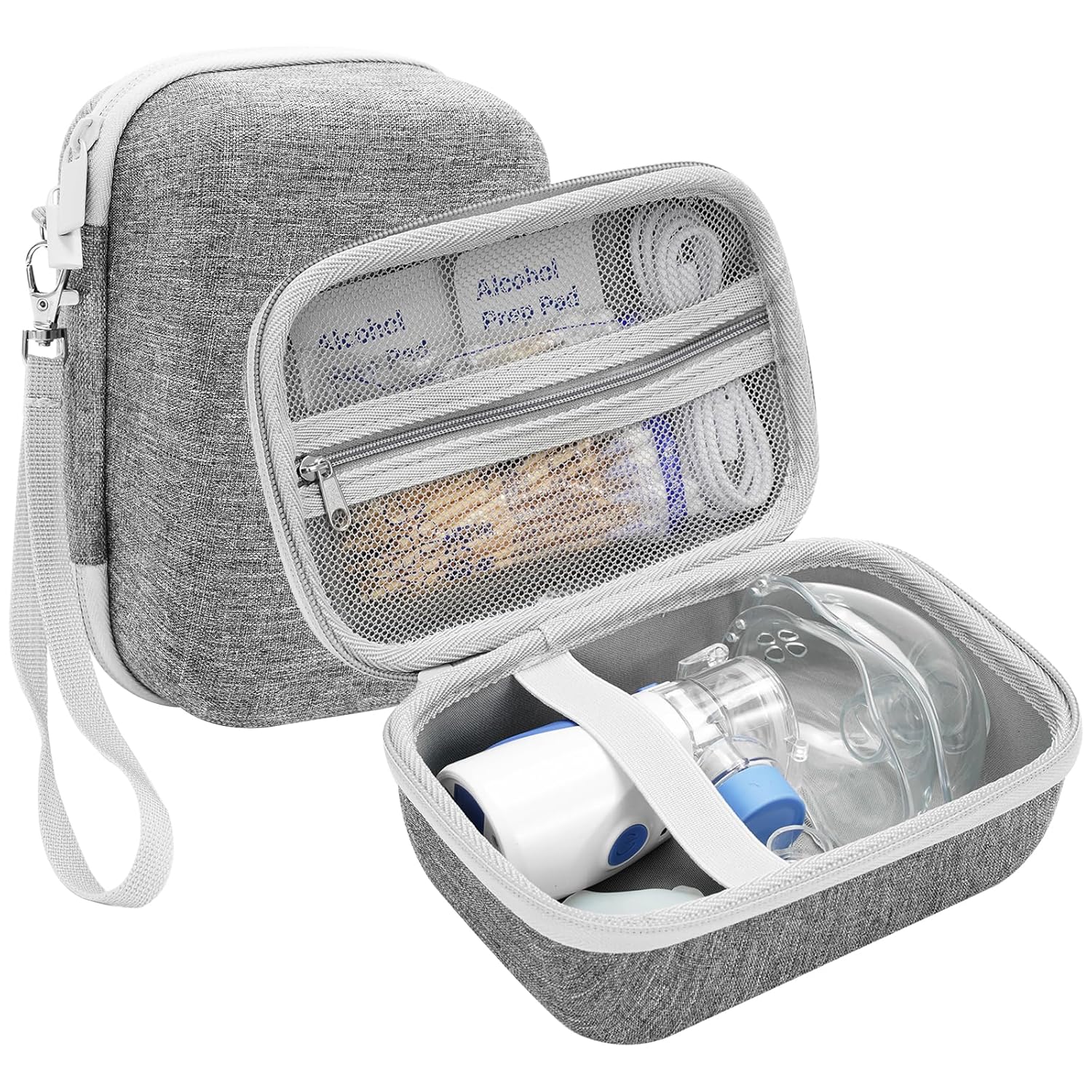Nebulizer Travel Case - Shockproof Organizer for Adults/Kids with Medicine Pocket (Grey)