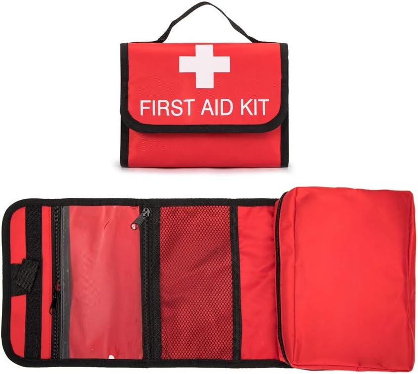 Foldable Red First Aid Organizer Bag - Tactical Medical Pouch for Travel/Home/Emergency