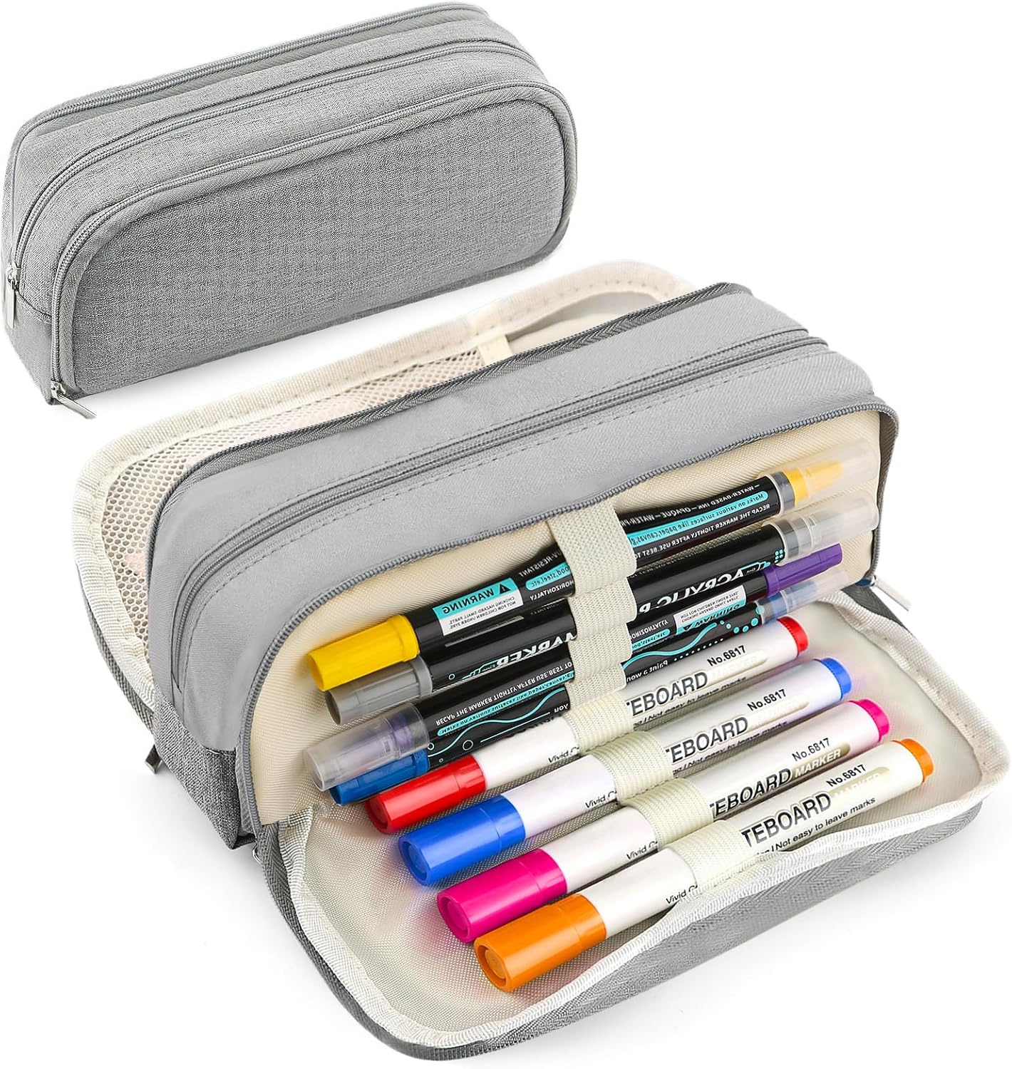 Large Capacity Pencil Case Pencil Pouch Pen Bag with 3 Compartment Stationery Organizer with Zipper