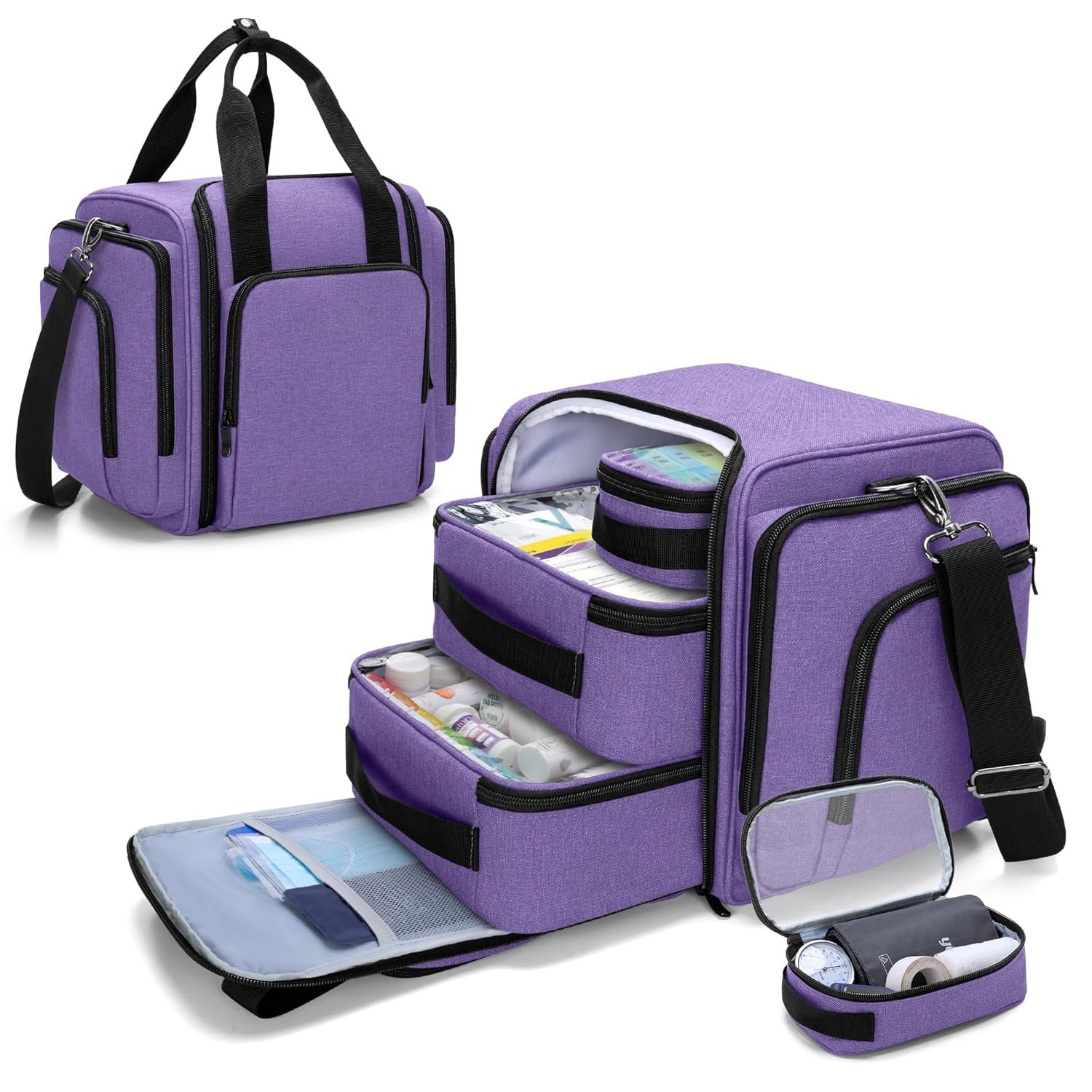 Beauty Salon Storage Bag - 4 Removable Pouches for Makeup & Hair Tools (Travel Organizer)