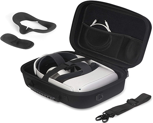 Carrying Case For Meta Quest 2 VR Headset, Controllers, Battery and Elite Strap, Hard Travel Case