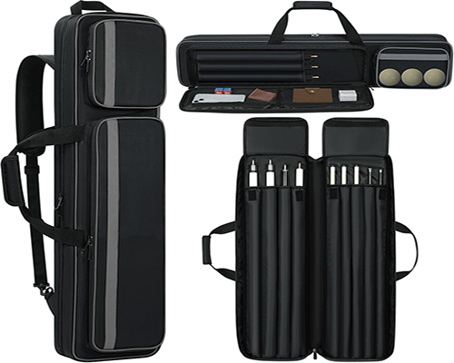 Pool Cue Case 4x5, Carrying Case Soft Padded Billiard Stick Bag with Multi-pocket, Backpack-straps 