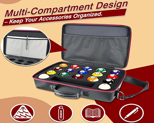 Pool Ball Case, Padded Billiard Carrying Bag with Handle and Shoulder Strap, Accessories Storage 
