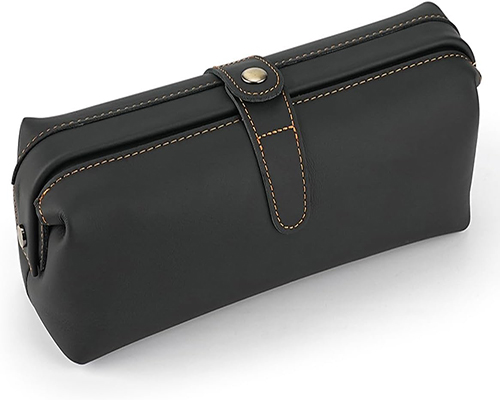 Personalized leather toiletry bag for men, small dopp kit waterproof, top grain leather cosmetic bag