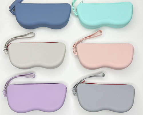 Custom Soft Silicone Eyewear Pouch Waterproof Zipper Sunglasses Case with Wrist Strap