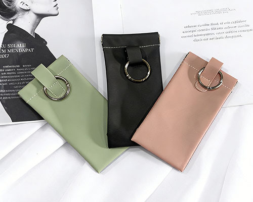 Custom Soft PU Leather Eyewear Storage Pouch Sleeve with Metal Ring